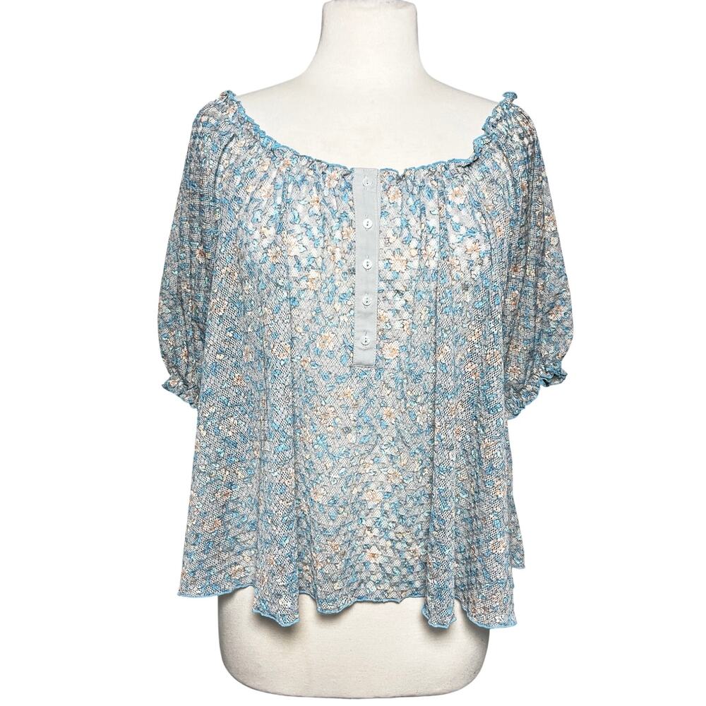 NWT FREE PEOPLE Women’s Astra Floral Print Mesh Peasant Top Medium - Picture 4 of 7